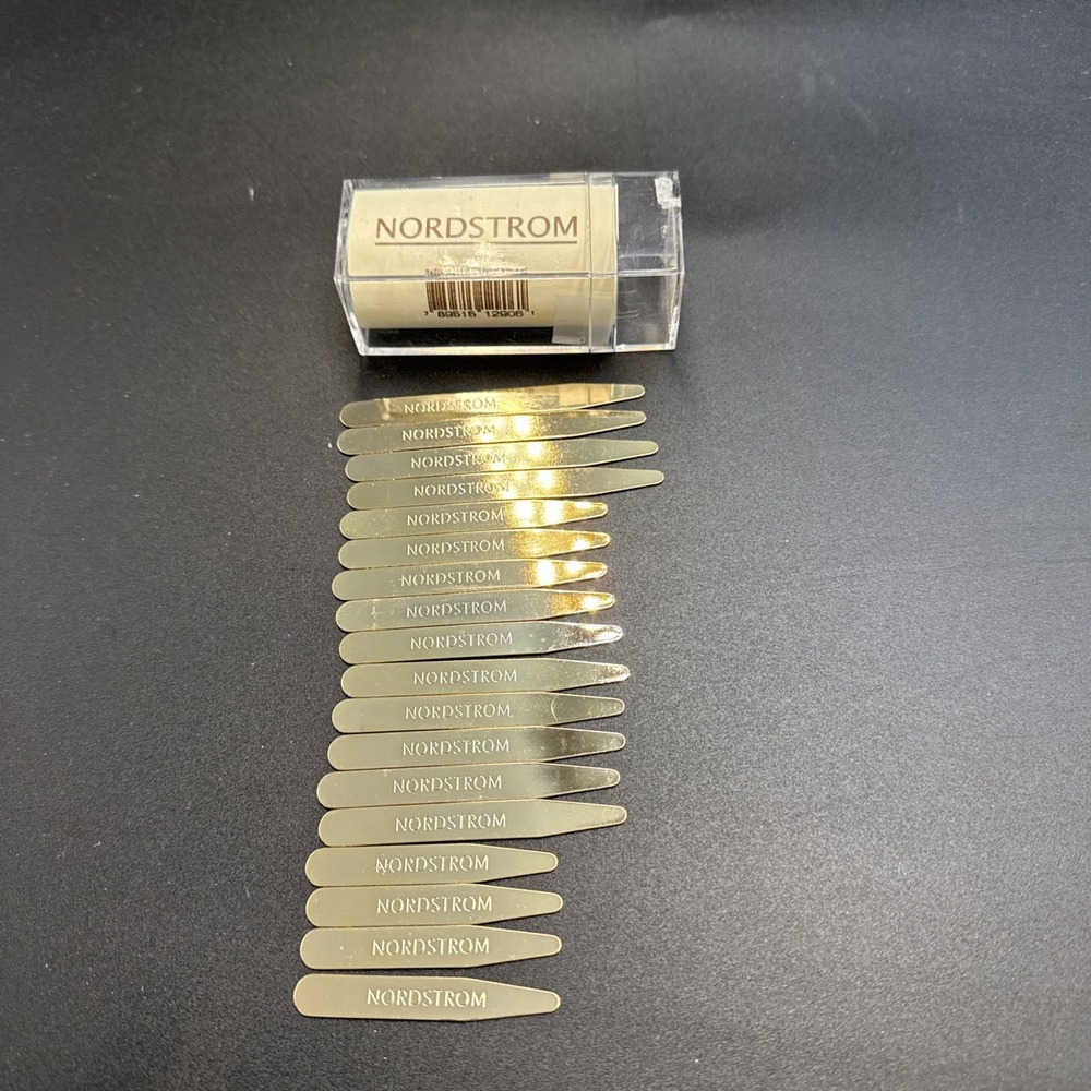 Vintage Nordstrom 18 Gold Plated Brass Collar Stays Original Container